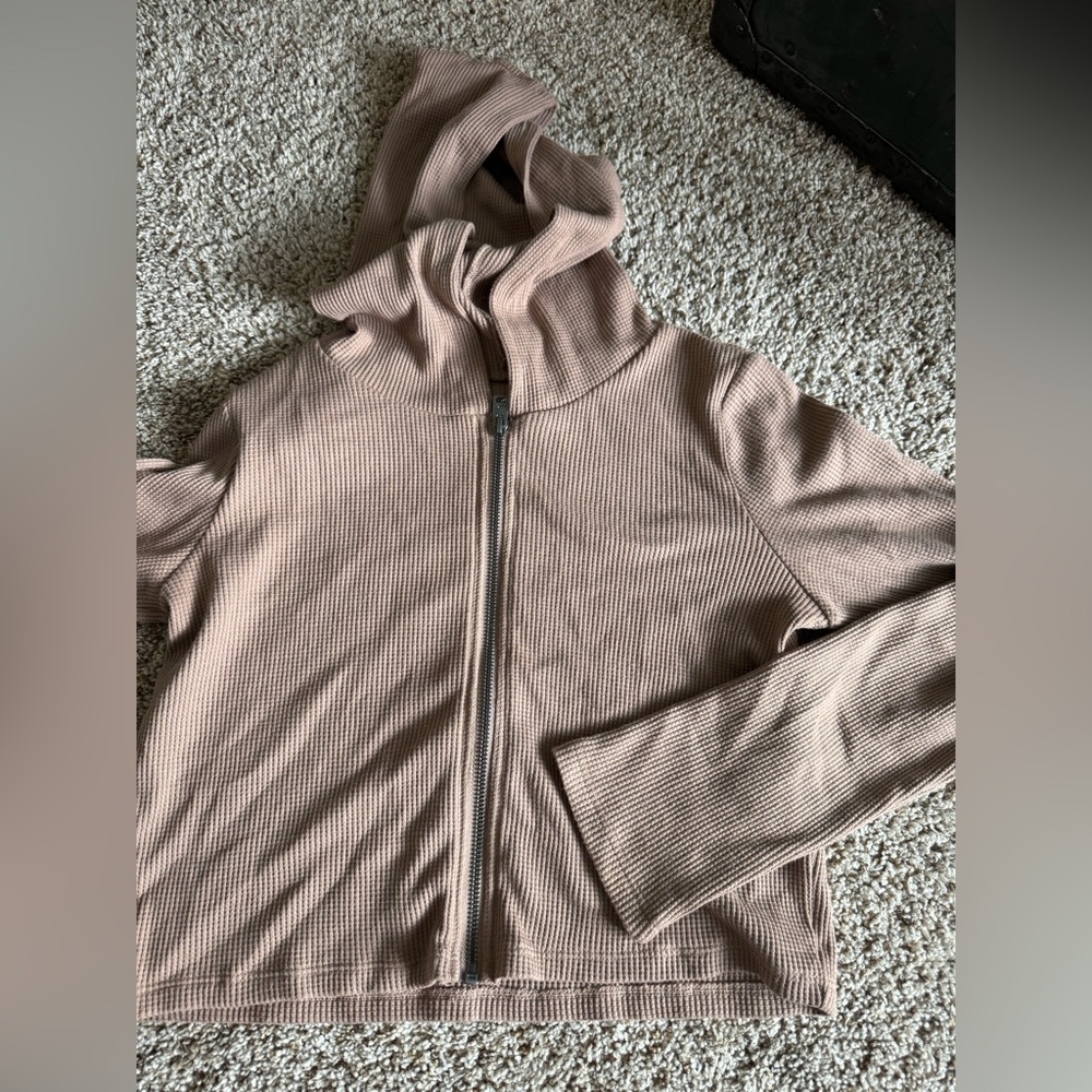 Waffle zip up, Hollister, brown, small.